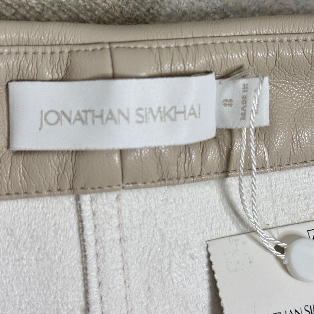 New Jonathan Simkhai‎ Mari Vegan Leather Tie Waist Short in Beige - Picture 7 of 10